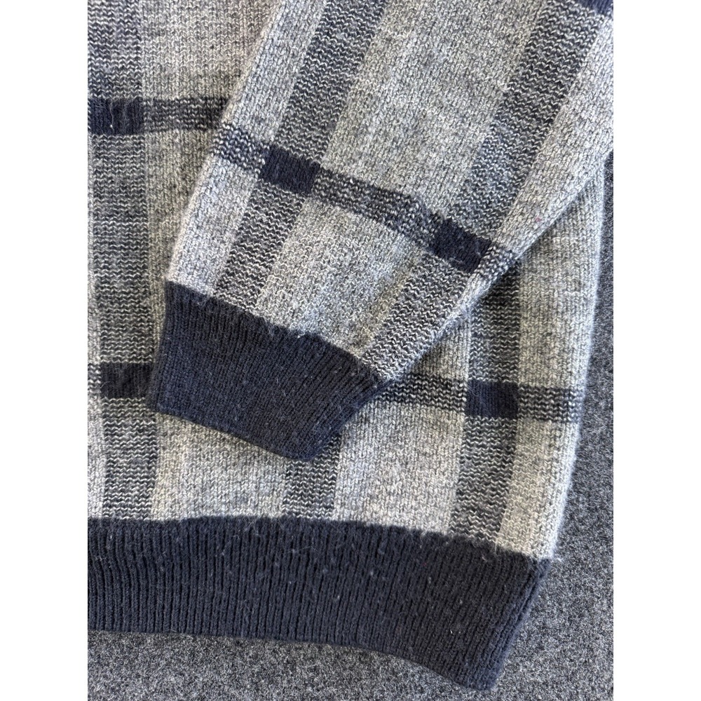 VTG Croft & Barrow Plaid Knit Sweater XXL Gray Black Wool Blend Crewneck - Picture 4 of 8